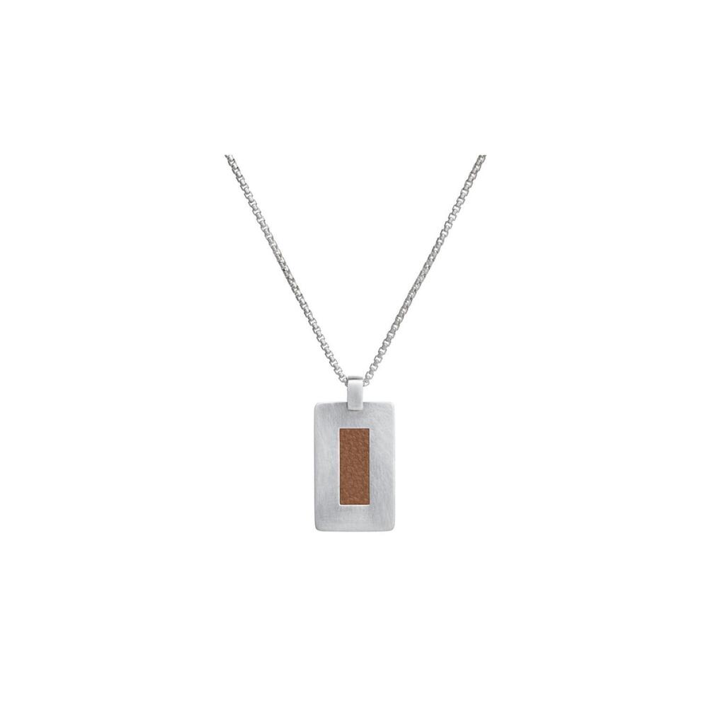 NEW MISSION ATELIER men's earth sterling silver and leather necklace in tobacco